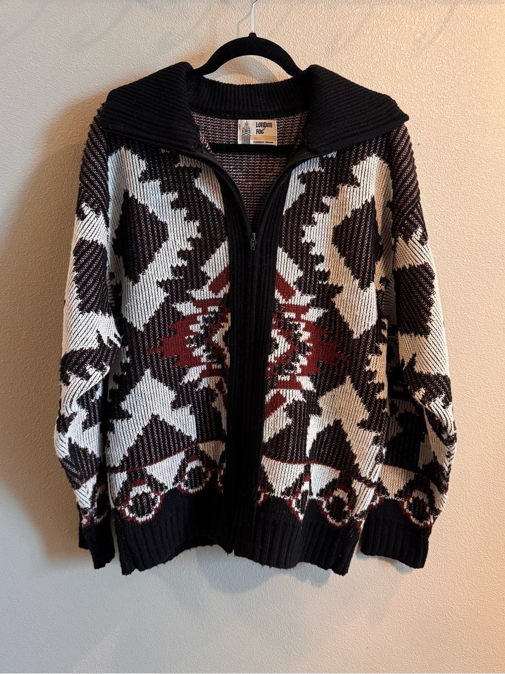 VINTAGE London Fog Zip Up Aztec Sweater